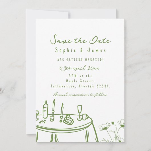 Invitation Mariage à la mode vert Whimsical à main (Devant)