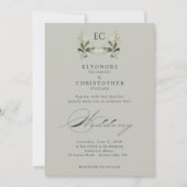 Invitation Mariage à la Monogramme de Branche d'Olivier Vert (Devant)
