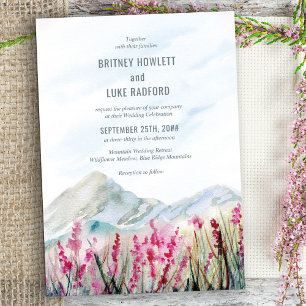 Invitation Mariage à la Montagne Aquarelle Prairie de Fleurs