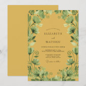 Invitation Mariage à la moutarde, olive, feuillage et eucalyp (Devant / Derrière)
