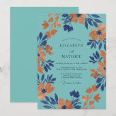 Invitation Mariage à la Petale Aqua Orange (Devant / Derrière)
