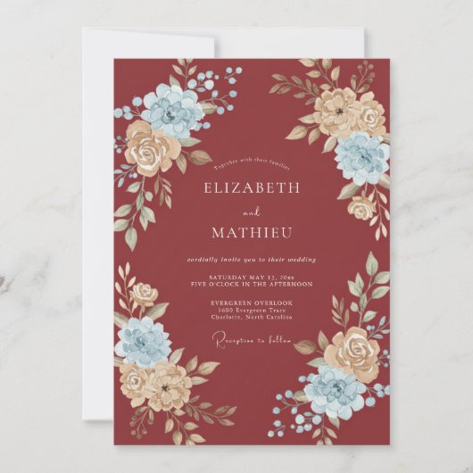 Invitation Mariage à la Petale Azur Brique (Devant)