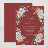 Invitation Mariage à la Petale Azur Brique (Devant / Derrière)