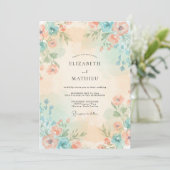 Invitation Mariage à la Pétale Azurée de Pêche Rosée (Debout devant)