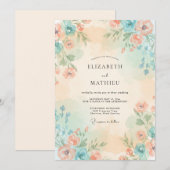 Invitation Mariage à la Pétale Azurée de Pêche Rosée (Devant / Derrière)