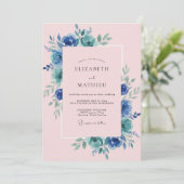 Invitation Mariage à la Pétale Azurée Rose (Debout devant)