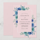 Invitation Mariage à la Pétale Azurée Rose (Devant / Derrière)