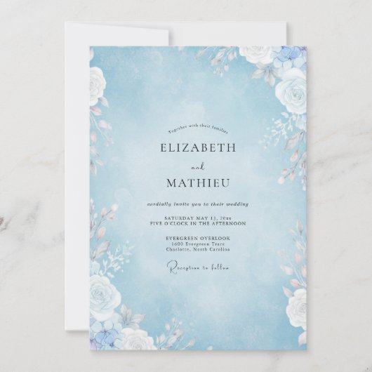 Invitation Mariage à la Pétale Bleu Poudre (Devant)