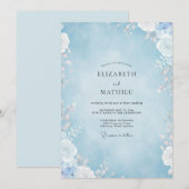 Invitation Mariage à la Pétale Bleu Poudre (Devant / Derrière)