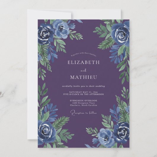 Invitation Mariage à la Petale d'Aquarelle de Prune (Devant)