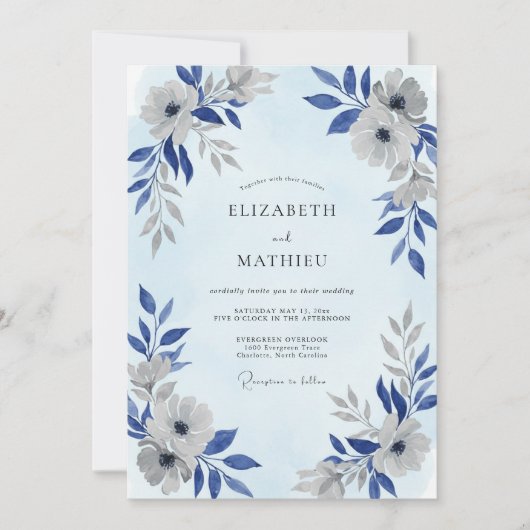 Invitation Mariage à la Pétale d'Argent Bleuet (Devant)