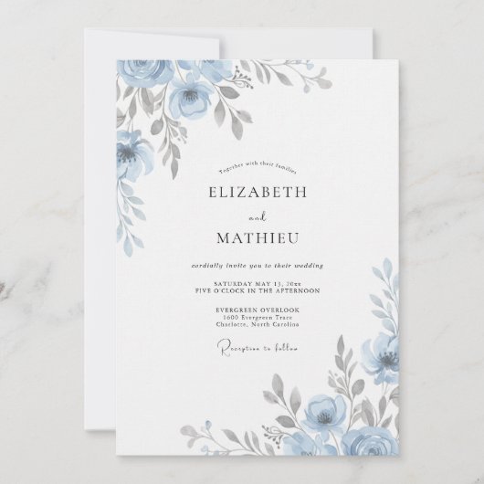 Invitation Mariage à la Petale d'Argent en Acier (Devant)