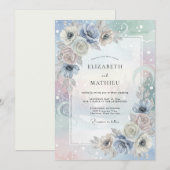 Invitation Mariage à la Pétale d'Argent et Pervenche (Devant / Derrière)