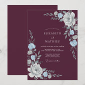 Invitation Mariage à la Petale d'Argent Prune (Devant / Derrière)