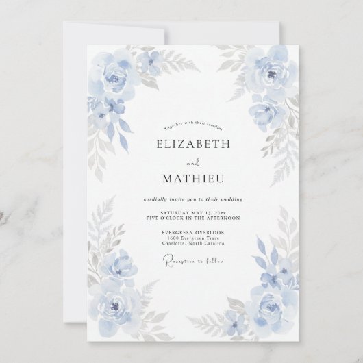Invitation Mariage à la Pétale de Bleu Poudré (Devant)