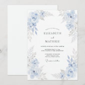 Invitation Mariage à la Pétale de Bleu Poudré (Devant / Derrière)