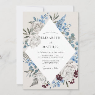 Invitation Mariage à la Pétale de Bleuet Antique Argenté