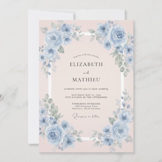 Invitation Mariage à la Pétale de Bleuet Perle (Devant)