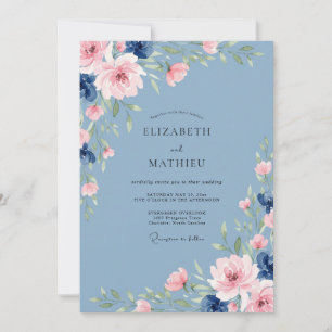 Invitation Mariage à la Petale de Blush Acier