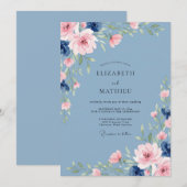 Invitation Mariage à la Petale de Blush Acier (Devant / Derrière)