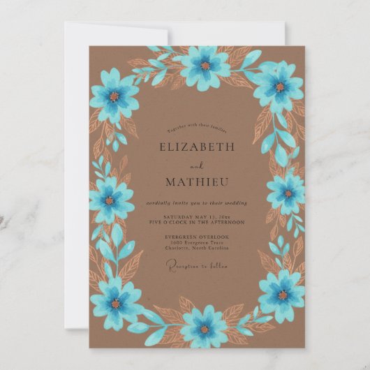 Invitation Mariage à la Petale de Bronze Azur (Devant)