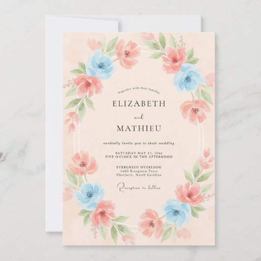 Invitation Mariage à la Petale de Corail Céleste (Devant)