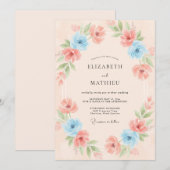 Invitation Mariage à la Petale de Corail Céleste (Devant / Derrière)