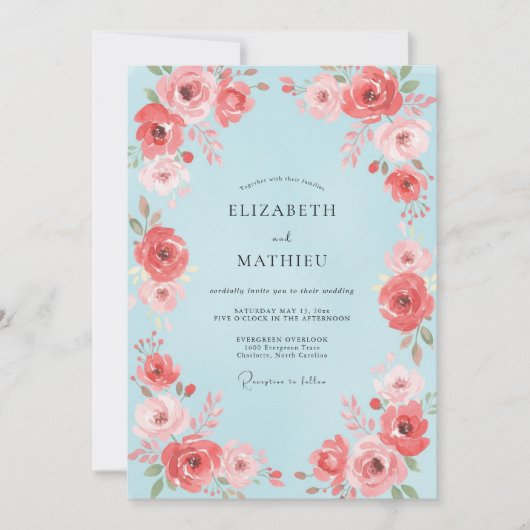 Invitation Mariage à la Petale de Corail Céruléen (Devant)
