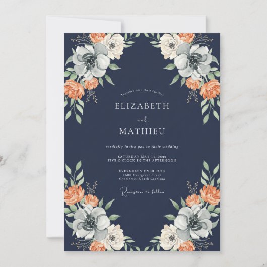 Invitation Mariage à la Petale de Corail de Minuit (Devant)