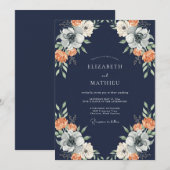 Invitation Mariage à la Petale de Corail de Minuit (Devant / Derrière)