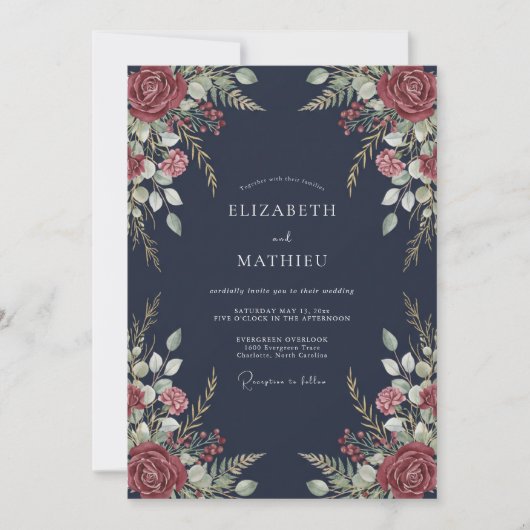 Invitation Mariage à la Pétale de Corail de Minuit (Devant)
