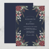Invitation Mariage à la Pétale de Corail de Minuit (Devant / Derrière)