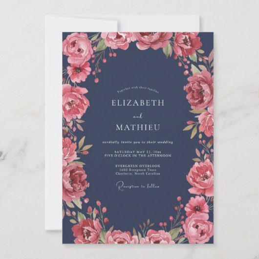 Invitation Mariage à la Pétale de Corail Doux de Minuit (Devant)