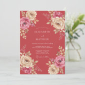 Invitation Mariage à la pétale de corail profond (Debout devant)