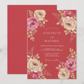 Invitation Mariage à la pétale de corail profond (Devant / Derrière)