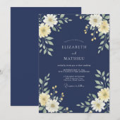 Invitation Mariage à la Pétale de Crème Indigo (Devant / Derrière)