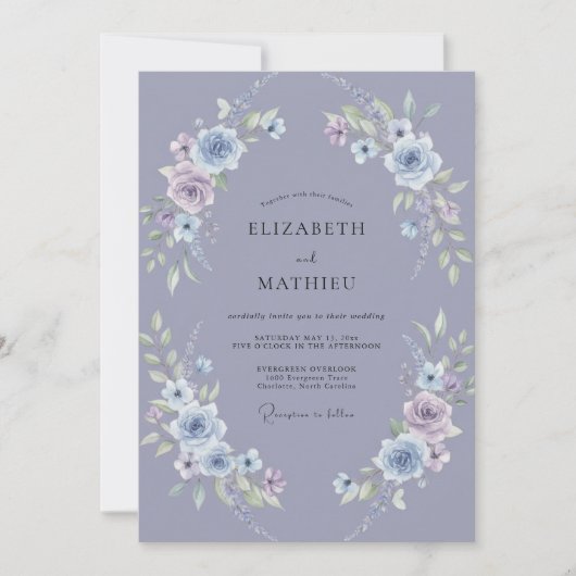 Invitation Mariage à la Petale de Mauve Acier (Devant)