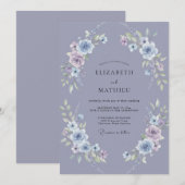 Invitation Mariage à la Petale de Mauve Acier (Devant / Derrière)