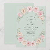 Invitation Mariage à la Petale de Menthe Rose (Devant / Derrière)