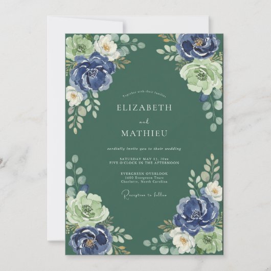 Invitation Mariage à la Petale de Mousse Indigo (Devant)