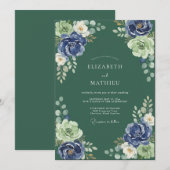 Invitation Mariage à la Petale de Mousse Indigo (Devant / Derrière)