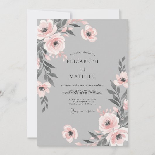 Invitation Mariage à la Petale de Pêche Argentée (Devant)
