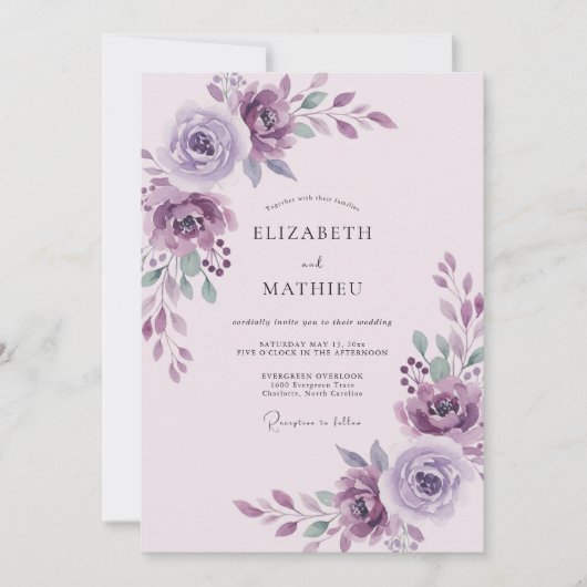 Invitation Mariage à la Pétale de Prune Améthyste Éthérée (Devant)