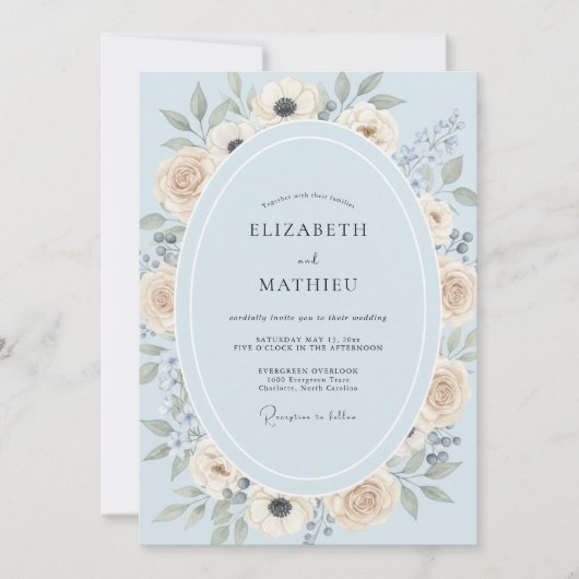 Invitation Mariage à la Pétale d'Ivoire de Bleuet (Devant)