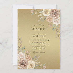 Invitation Mariage à la Pétale d'Or Champagne