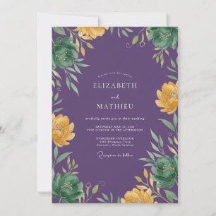 Invitation Mariage à la Pétale d'Or Champagne Prune