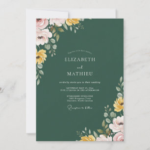 Invitation Mariage à la Pétale Dorée Antique Émeraude