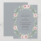 Invitation Mariage à la Pétale Douce Rose Ardoise (Devant / Derrière)