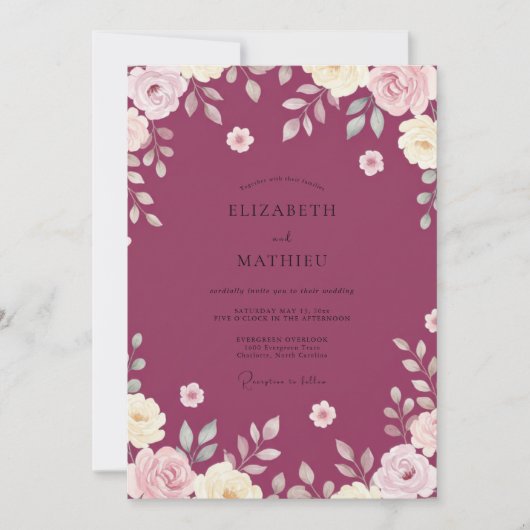 Invitation Mariage à la Petale Feuillue de Prune (Devant)