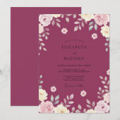 Invitation Mariage à la Petale Feuillue de Prune (Devant / Derrière)